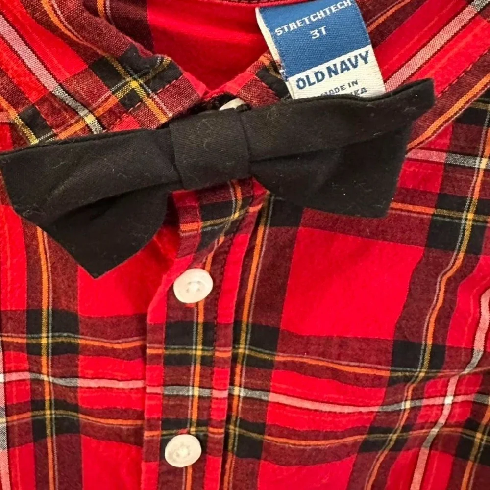 3T Red Plaid Toddler Boy Old Navy Button Up Shirt Bow Tie Zara Baby Pants Set